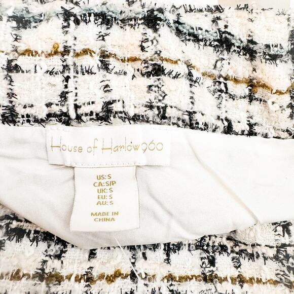 House of Harlow 1960 White Tweed Metallic Woven Mini Skirt Size S - Picture 3 of 6